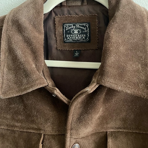 Lucky Brand Dungarees America 100% Leather Chocolate Suede Trucker Jacket Large - Picture 3 of 6
